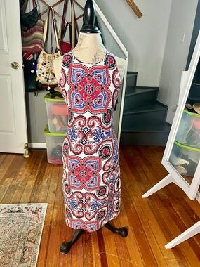 Charter Club Red, Blue & White Paisley Midi Dress